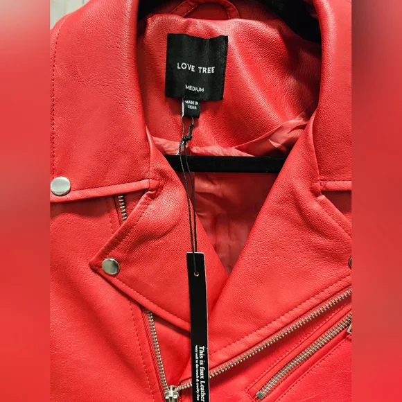 New Love Tree Vibrant Red Bomber Jacket Size Medium - Picture 4 of 4